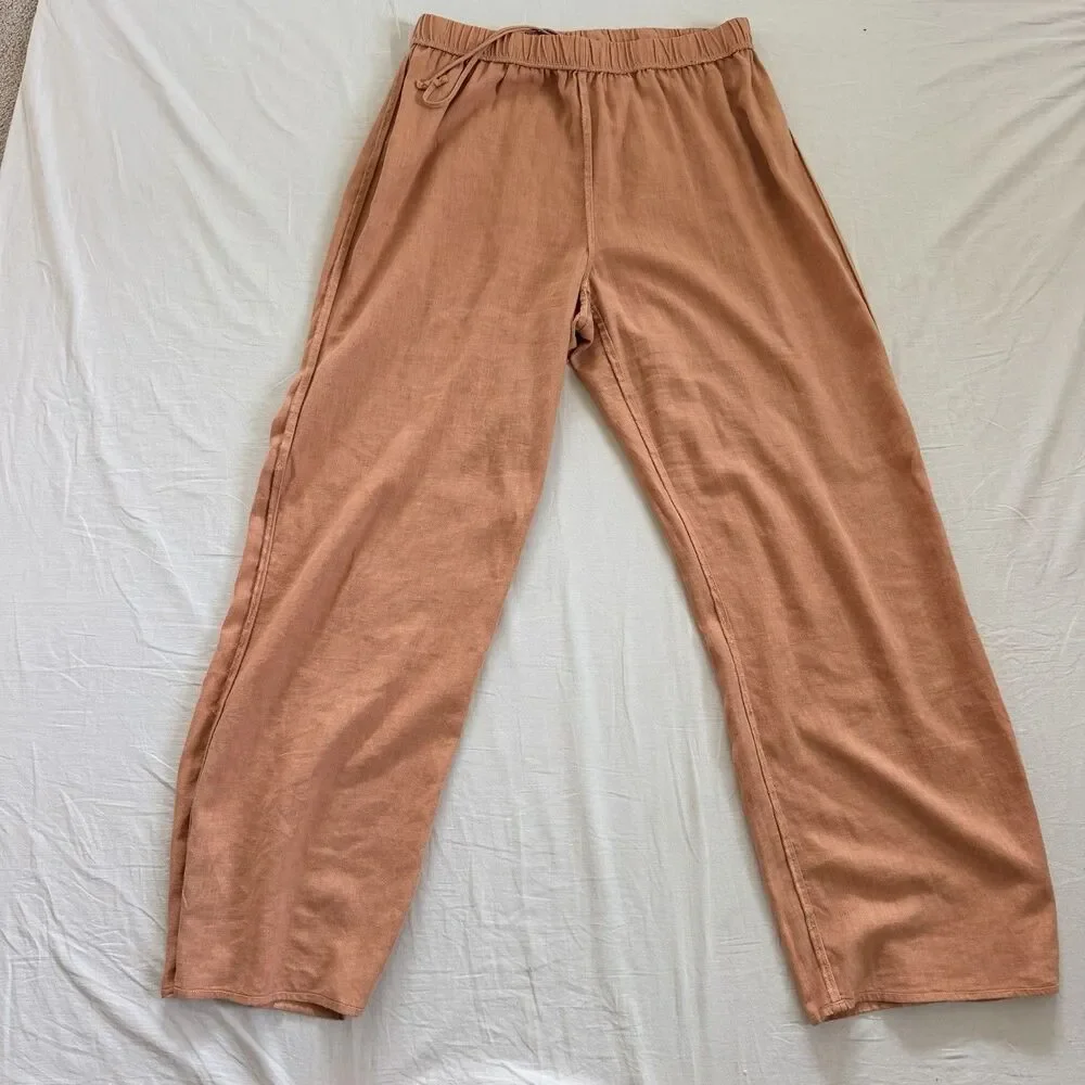 Aritzia Wilfred Free Lodge Linen Blend Pants L Gd Dulce Brown Wide Leg Coastal